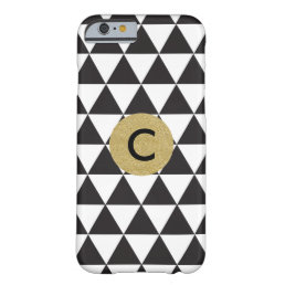 Black &amp; White Triangles &amp; Gold Initial Monogram Barely There iPhone 6 Case