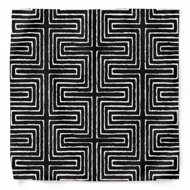 Black White Tribal African Mud Cloth head wrap Bandana (Front)