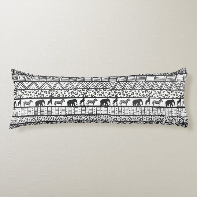 Black White Tribal African Pattern Body Pillow (Front)
