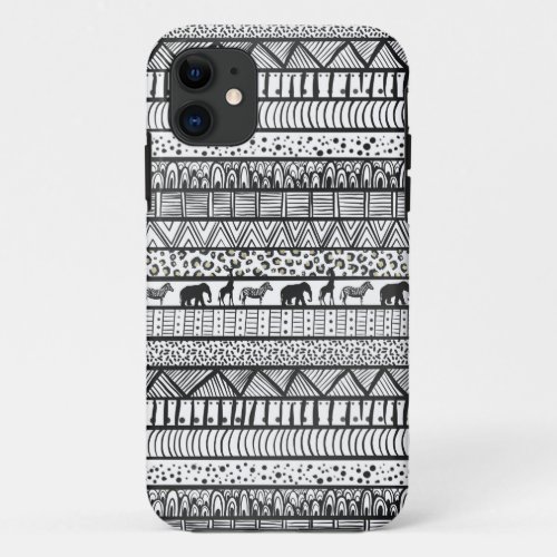 Black White Tribal African Pattern iPhone 11 Case