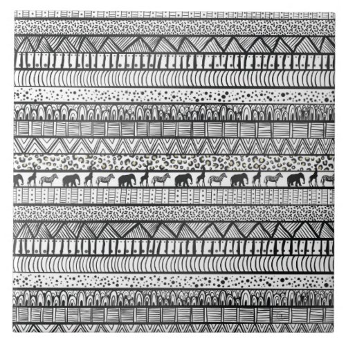 Black White Tribal African Pattern Ceramic Tile