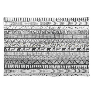 Black White Tribal African Pattern Cloth Placemat