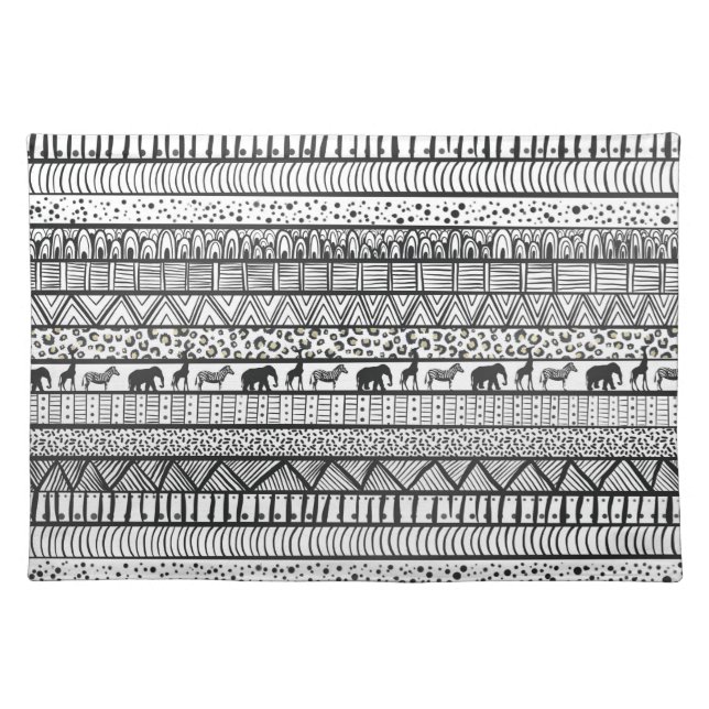 Black White Tribal African Pattern Cloth Placemat (Front)