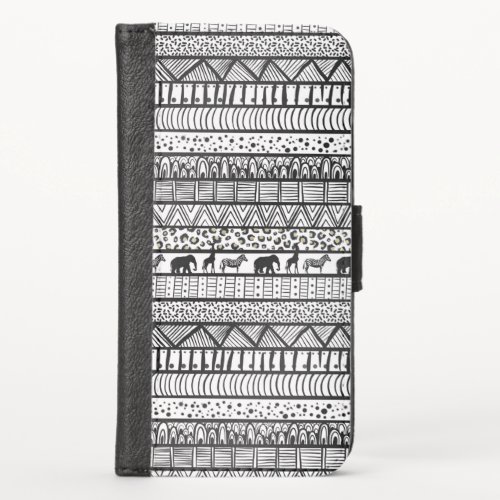 Black White Tribal African Pattern iPhone XS Wallet Case