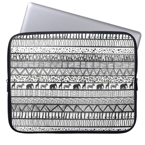 Black White Tribal African Pattern Laptop Sleeve