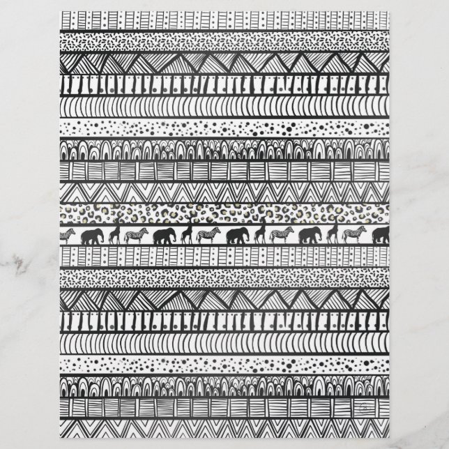 Black White Tribal African Pattern Letterhead (Front)