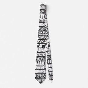 Black White Tribal African Pattern Neck Tie
