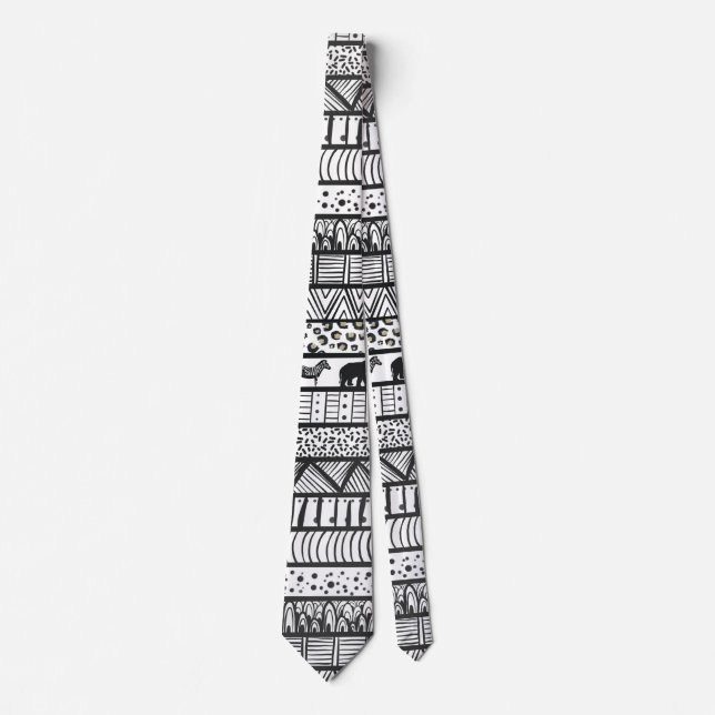 Black White Tribal African Pattern Neck Tie (Front)