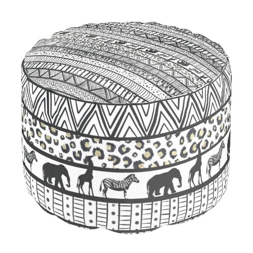 Black White Tribal African Pattern Pouf