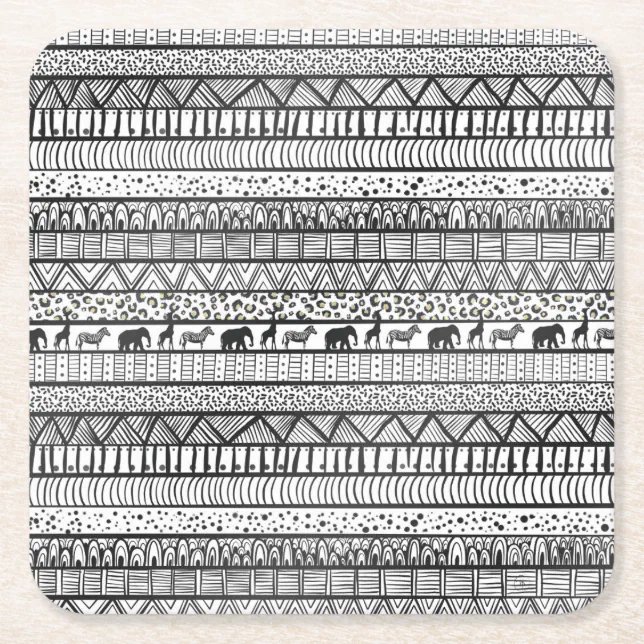 Black White Tribal African Pattern Square Paper Coaster | Zazzle