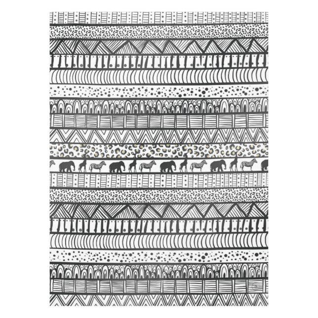 Black White Tribal African Pattern Tablecloth (Front)
