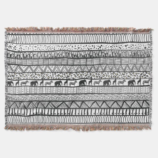 Black White Tribal African Pattern Throw Blanket (Front)