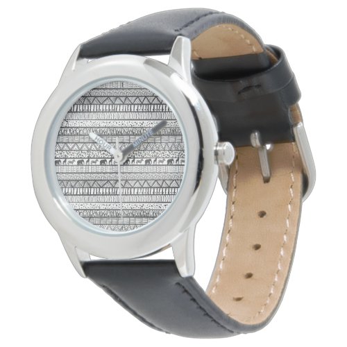 Black White Tribal African Pattern Watch