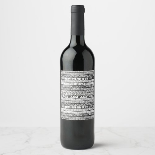 Black White Tribal African Pattern Wine Label