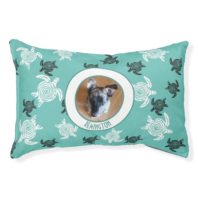 Black White Tribal Art Sea Turtles Custom Photo Pet Bed (Front)