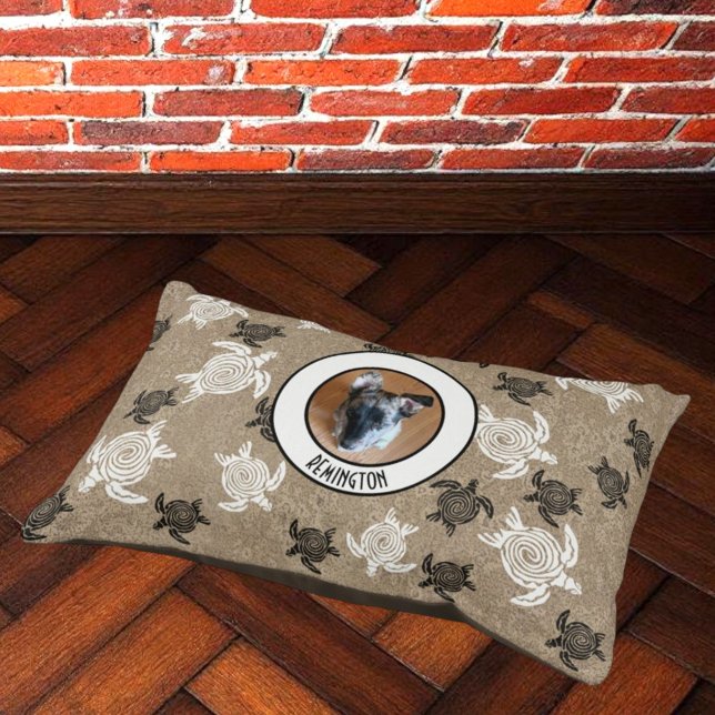 Black White Tribal Art Sea Turtles Custom Photo Pet Bed (template and custom photo pet bed)