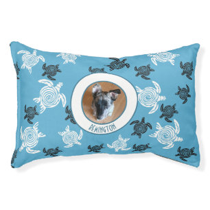 Black White Tribal Art Sea Turtles Custom Photo Pet Bed
