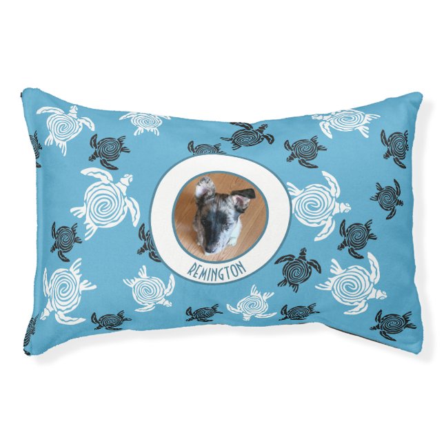 Black White Tribal Art Sea Turtles Custom Photo Pet Bed (Front)