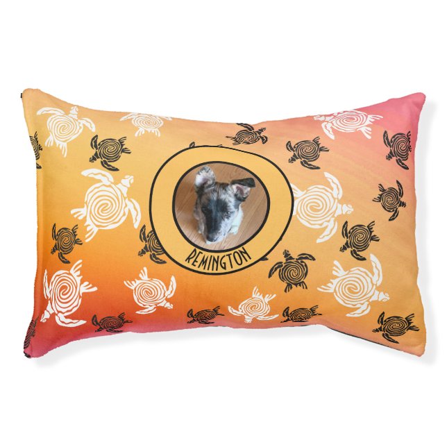 Black White Tribal Art Sea Turtles Custom Photo Pet Bed (Front)