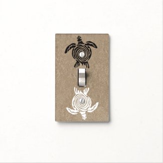 Black White Tribal Art Sea Turtles On Sandy Beach Light Switch Cover