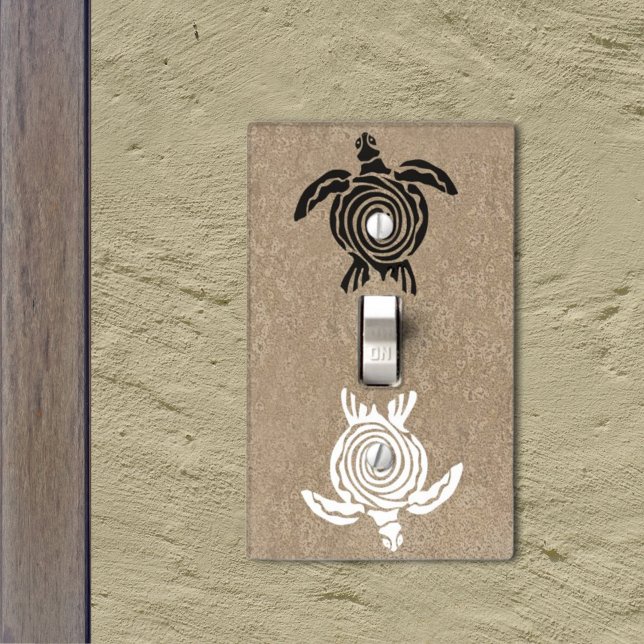 Black White Tribal Art Sea Turtles On Sandy Beach Light Switch Cover (A double tribal art turtle single toggle switch wall plate adds charm to any room wall. )