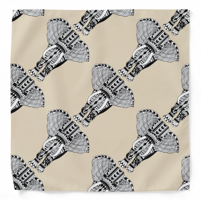 Black & White Tribal Bohemian Elephant Bandana (Front)