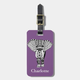 Black & White Tribal Bohemian Elephant Luggage Tag