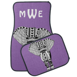 Black & White Tribal Elephant Monogram Car Mats