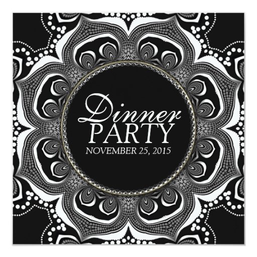 Black & White Tribal Flower Dinner Party Invitations