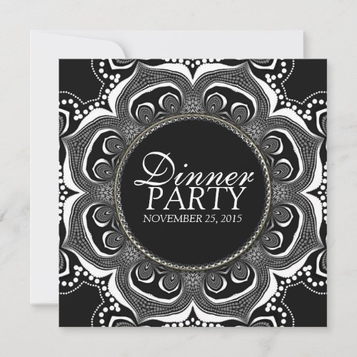 Black &amp; White Tribal Flower Dinner Party Custom Invitations