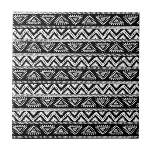 Black  White Tribal Geometric Pattern Ceramic Tile