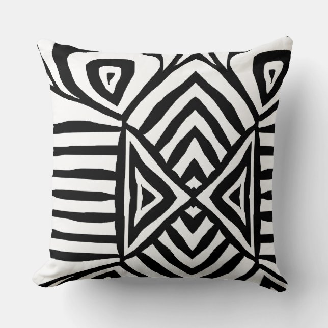 black white Tribal Maze Mud Cloth Pattern African Throw Pillow (Front)