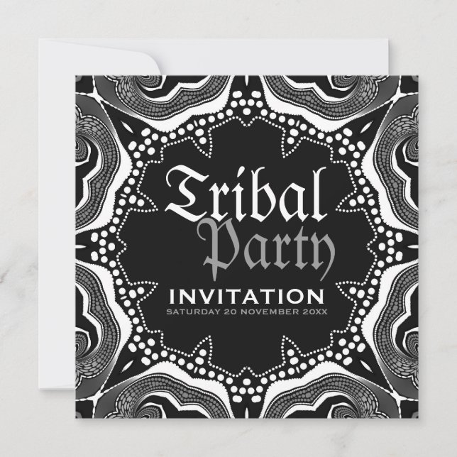 Black White Tribal Medieval Gothic Party Invitation (Front)