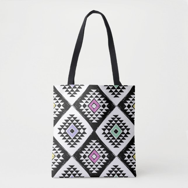 Black White Tribal Navajo Pattern Tote Bag (Front)
