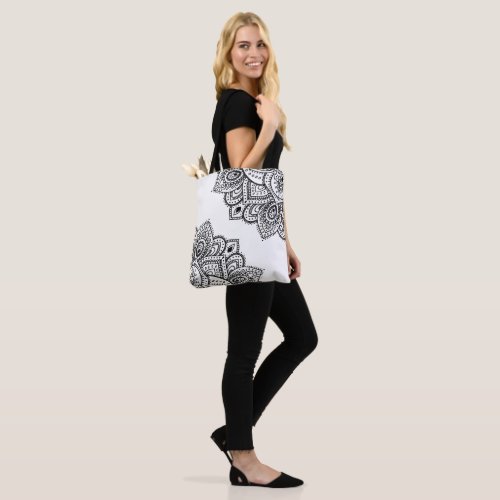 Black  White Tribal Paisley Mandala Tote Bag