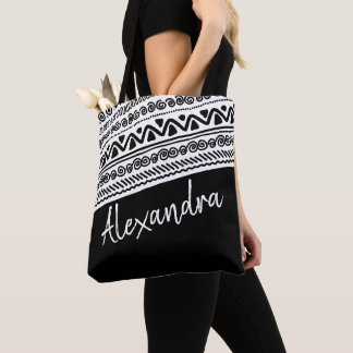 Black White Tribal Pattern Personalized Tote Bag