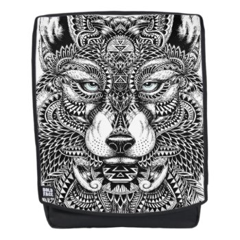 Black & White Tribal Wolf Head Illustration Backpack by artOnWear at Zazzle