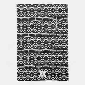 Black White Tribe Pattern: Monogram Kitchen Decor Towel