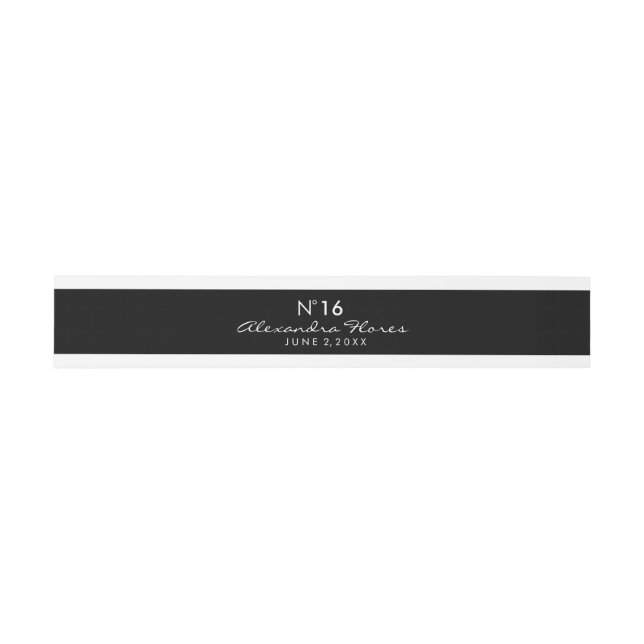Black & White Trim Personalized Name and Date Invitation Belly Band (Flat)