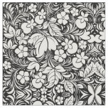 Black White Tropical Floral Damask Fabric