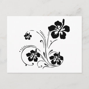 BLACK WHITE TROPICAL FLOWER GRAPHIC VECTOR POSTCAR POSTCARD