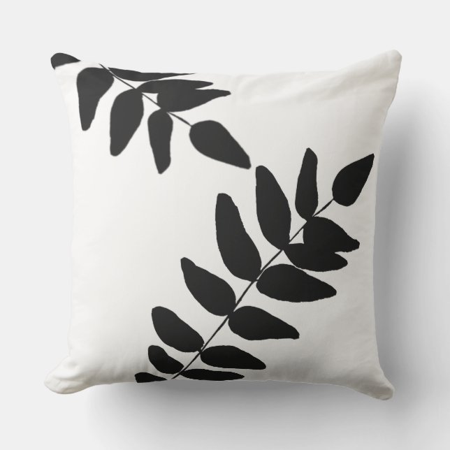 Black & White Tropical Foliage Lg. Outdoor Pillow (Front)