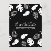 Black & White Tropical Leaves Chic Save the Date