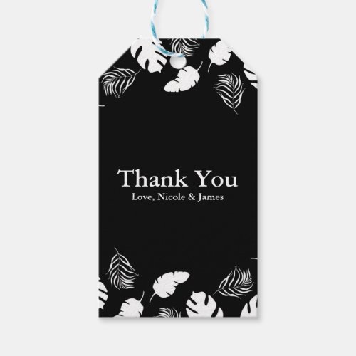 Black  White Tropical Leaves Elegant Chic Party Gift Tags