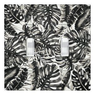 Black & White Tropical Palm Leaves Island Chic Light Switch Cover