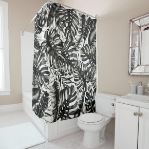 Black & White Tropical Palm Leaves Island Chic Shower Curtain