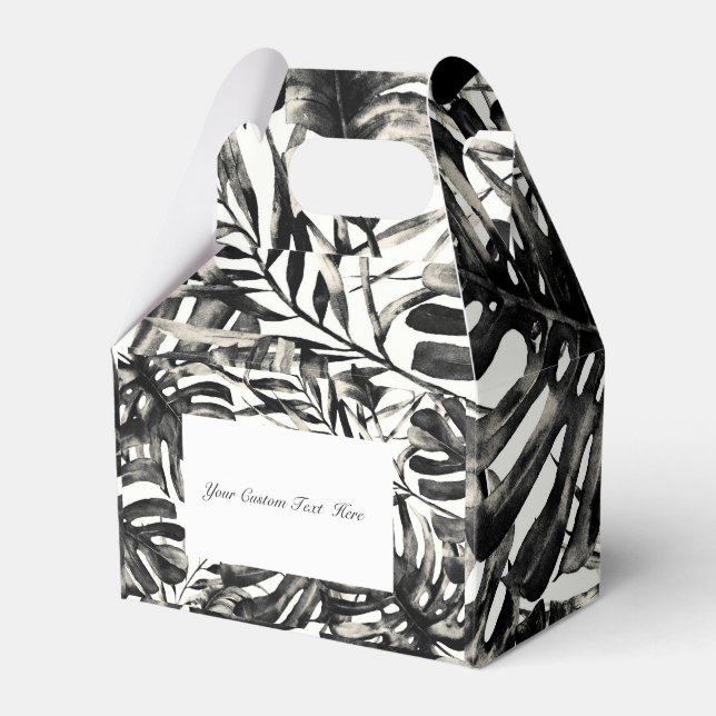 Black & White Tropical Palm Leaves Island Wedding  Favor Boxes (Front Side)