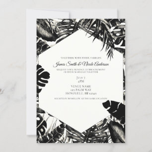 Black & White Tropical Palm Leaves Wedding Invitation