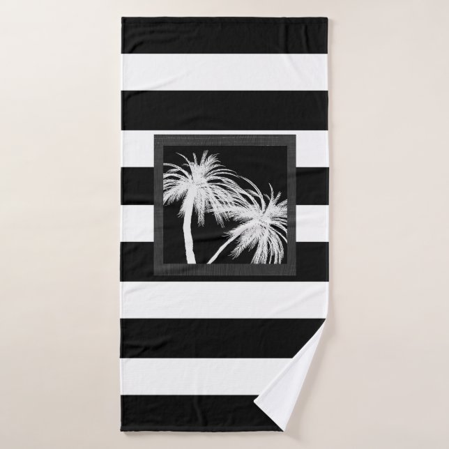 Black & White Tropical Palm Trees Modern Chic Bath Towel Set (Bath Towel)