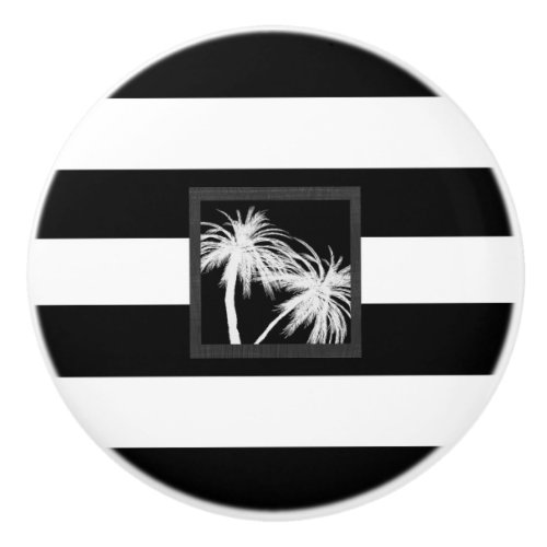 Black  White Tropical Palm Trees Modern Chic Ceramic Knob